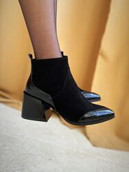 Ботинки Janet, натуральная замша/лак, черные, деми/зима