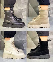 Ботинки Teris, натуральная замша/кожа, черные/беж/капучино, деми/зима