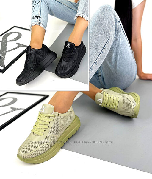 Кроссовки AB, натуральная кожа, черные/оливка