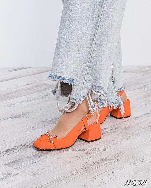 Летние туфли с декором, натуральная итальянская замша, оранж