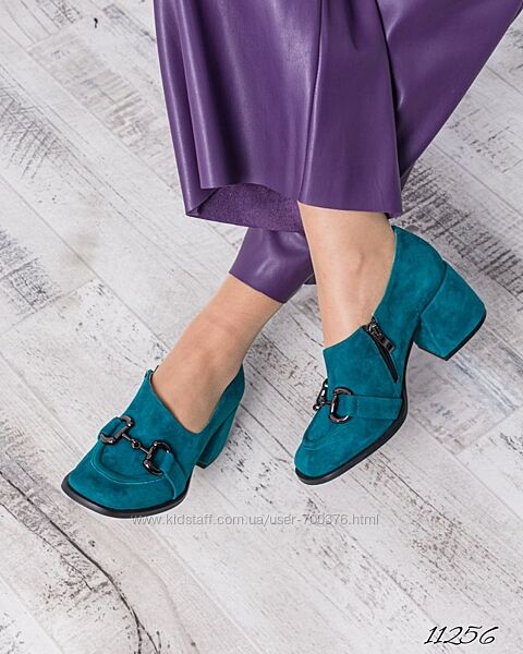 Туфли с декором, натуральная итальянская замша, морская волна