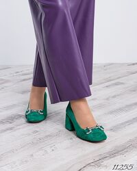 Туфли с декором, натуральная итальянская замша, зеленые