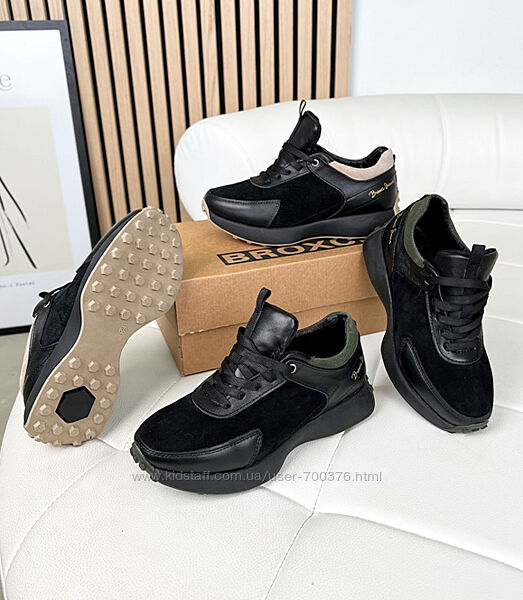 Кроссовки АВ, натуральная кожа/замша, черные/беж/хаки