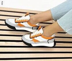 Кроссовки AB, натуральная кожа, серые/оранж