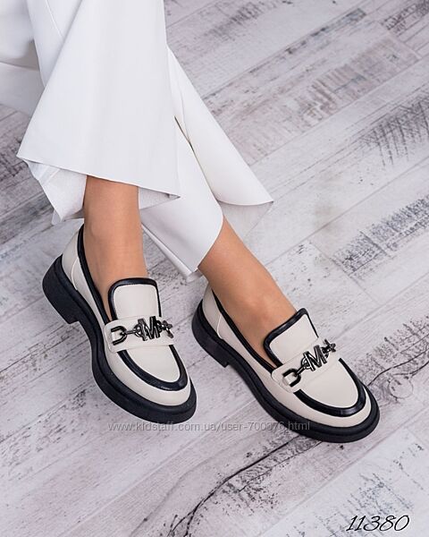 Туфли - лоферы, натуральная итальянская кожа, беж/черный