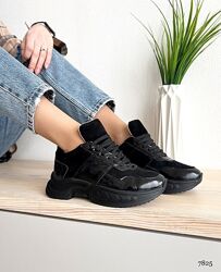 Кроссовки, натуральная кожа/замша, черные