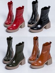 Ботинки, натуральная глянцевая кожа, кэмел/олива/красные/черные, деми/зима