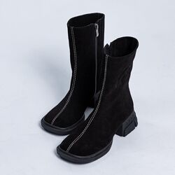 Ботинки, натуральная замша, черные, деми/зима