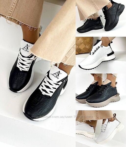 Кроссовки AB, натуральная кожа с тиснением, черные/белые