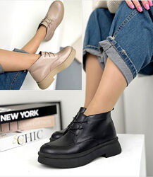 Ботинки деми, натуральная кожа, мокко/черные