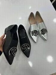 Туфли с декором, натуральная кожа с перфорацией, черные/серебро