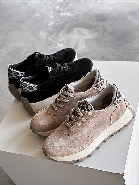 Кроссовки Tinny , натуральная замша, беж/леопард/черные