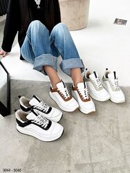 Кроссовки, натуральная кожа, белые/зеленый/коричневый/черный