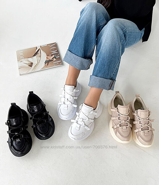 Кроссовки, натуральная кожа/замша, белые/черные/беж