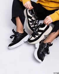 Кроссовки с красивой шнуровкой, натуральная кожа/замша, черные/беж