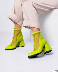 Летние ботинки на каблуке, натуральная кожа/сетка, салатные