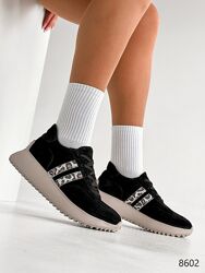 Кросівки Elvira, натуральна замша, чорні/леопард