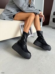 Черевики, натуральна шкіра/стрейч, чорні, демі/зима