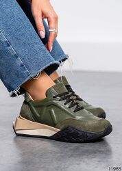 Кросівки, натуральна шкіра/замша, олива