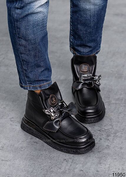 Зимові черевики, натуральна шкіра, чорні