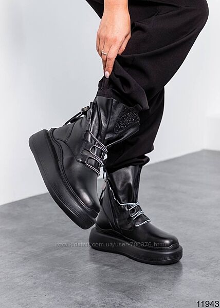 Зимові черевики, натуральна шкіра, чорні