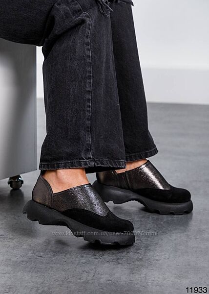 Туфлі, натуральна замша/шкіра - сатін, чорні/срібло
