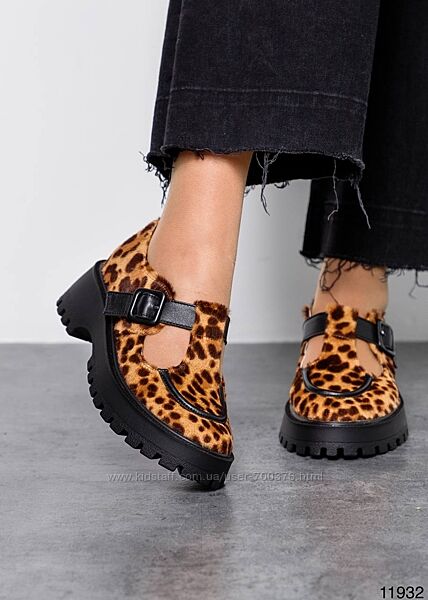 Туфлі, натуральне хутро поні, лео