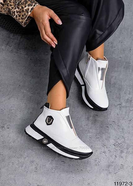 Кросівки - черевики зимові, натуральна шкіра, білі