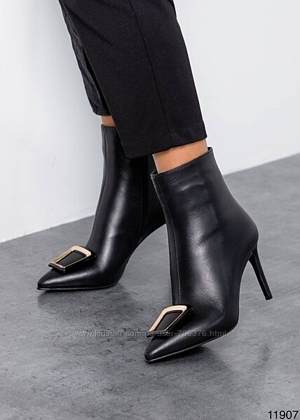 Черевички з декором демі, натуральна шкіра, чорні