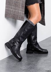 Чоботи, натуральна італійська шкіра, чорні, демі/зима