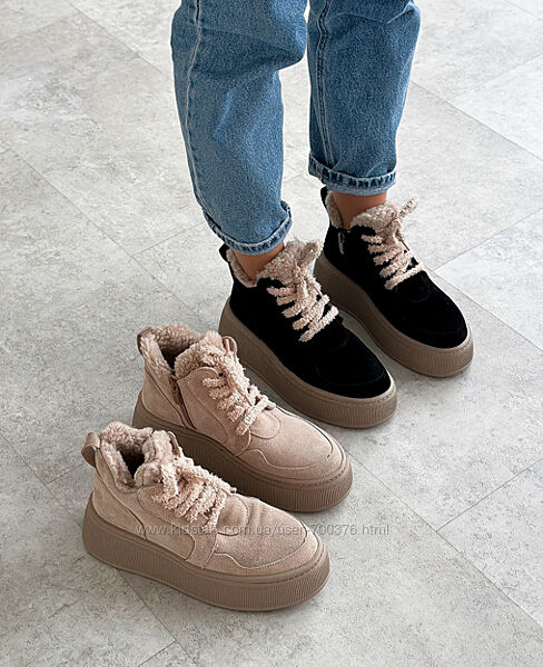 Черевики зима Keren, натуральна замша, чорні/беж.