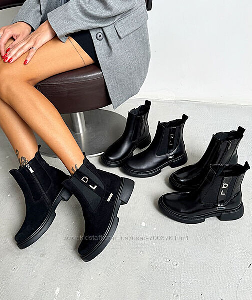 Черевики, натуральна шкіра/замша/лак, чорні, демі/зима