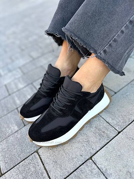 Кросівки, натуральна замша/плащівка, чорні