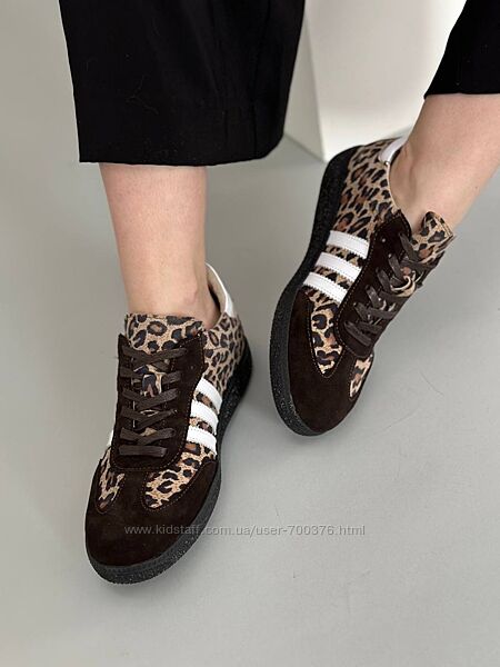 Кеди, натуральна замша, леопардові з коричневими та білими вставками