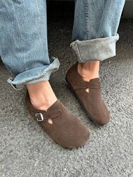 Клогі, натуральна замша, шоколадні, демі/зима