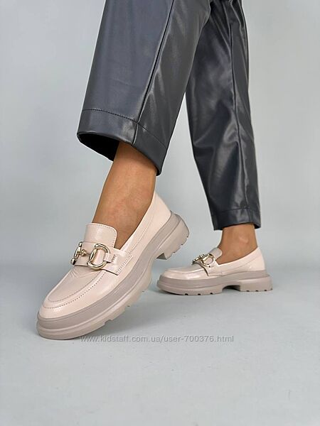 Лофери, натуральна шкіра наплак, бежеві