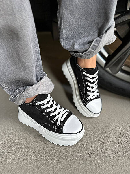 Кеди, натуральна замша/шкіра, чорні з білим