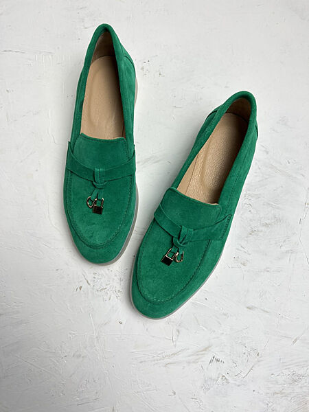 Туфлі - лофери, натуральна замша, зелені