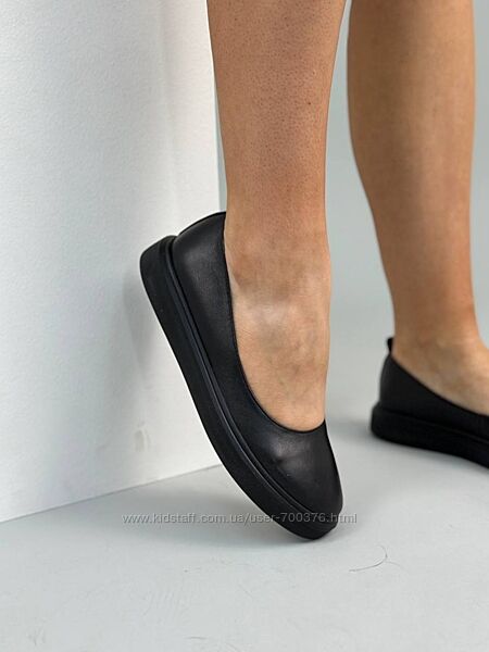 Балетки, натуральна шкіра, чорні