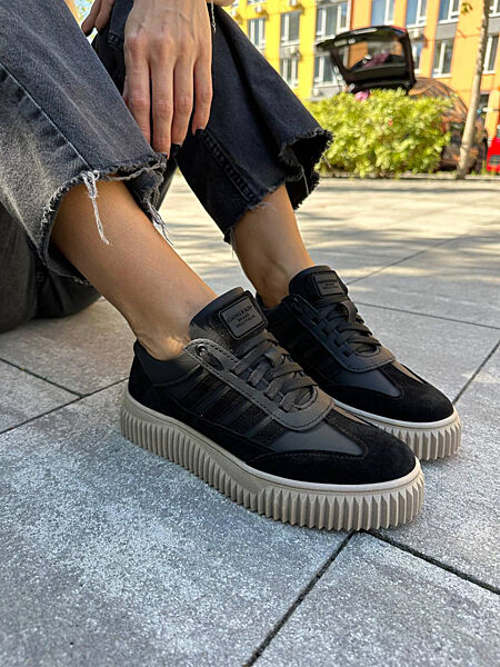 Кеди, натуральна шкіра/замша, чорні матові