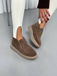 Лофери демі, натуральна замша, світло - коричневі