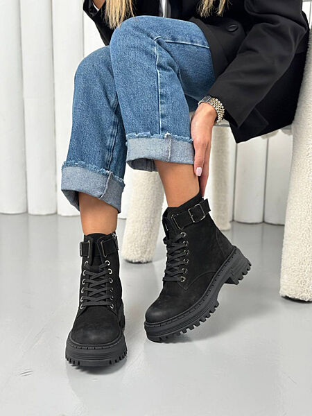 Черевики жіночі з нубуку чорного кольору демі/зима