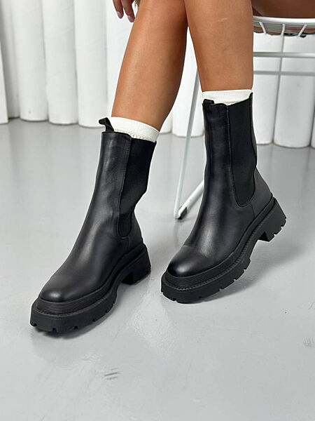 Черевики челсі жіночі шкіряні чорні демі/зима