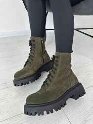 Черевики жіночі замшеві кольору хакі демі/зима