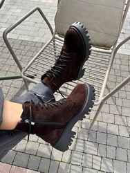 Черевики жіночі замшеві шоколадного кольору демі/зима