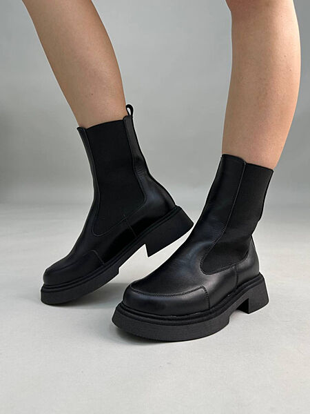 Черевики челсі жіночі шкіряні чорні демі/зима