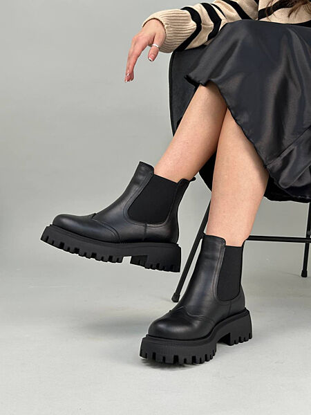 Черевики челсі жіночі шкіряні чорні демі/зима