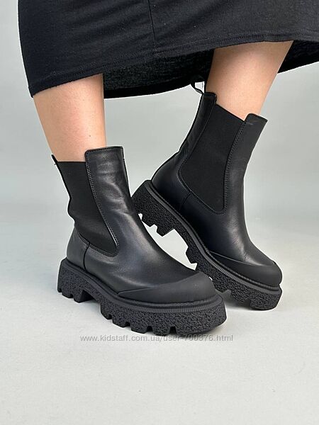 Черевики челсі жіночі шкіряні чорні демі/зима