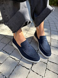 Лофери, натуральна замша, темно - сині