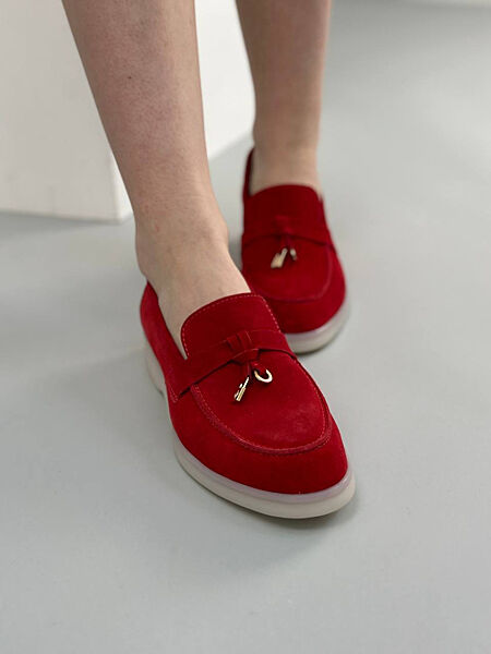 Туфлі - лофери, натуральна замша, червоні